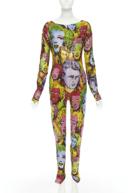 VERSACE 2018 Runway Tribute Pop Art crystal strass encrusted jumpsuit IT38 XS