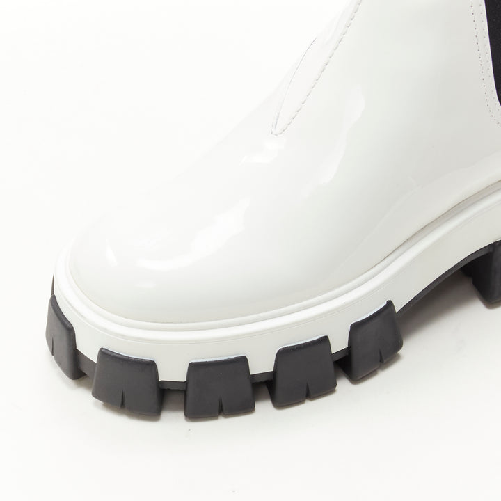 PRADA 2019 Monolith white patent lug sole platform ankle boot  EU36