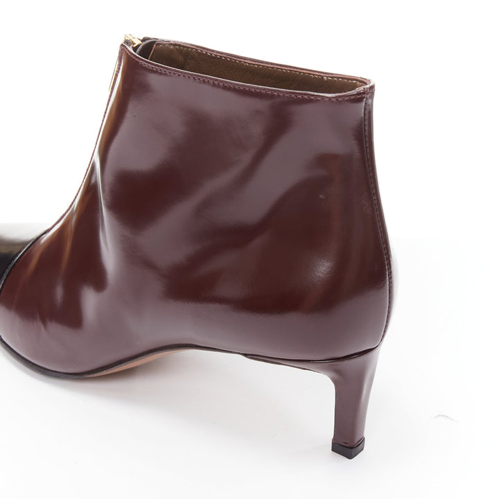 MARNI dark brown black toe cap kitten heel zip front bootie EU37
