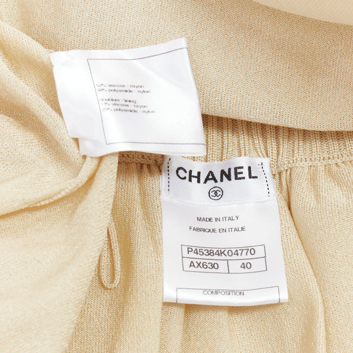 CHANEL light beige gold CC logo button flared skater skirt FR40 L