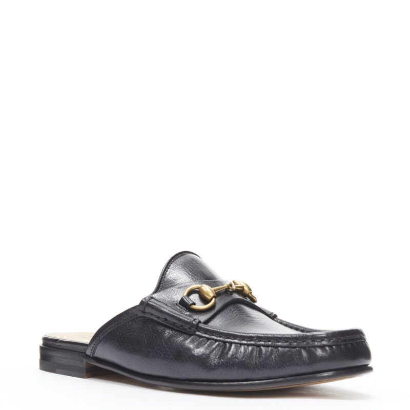 GUCCI Quentin Nero black leather gold Horsebit slip on loafer UK9 US10 EU43