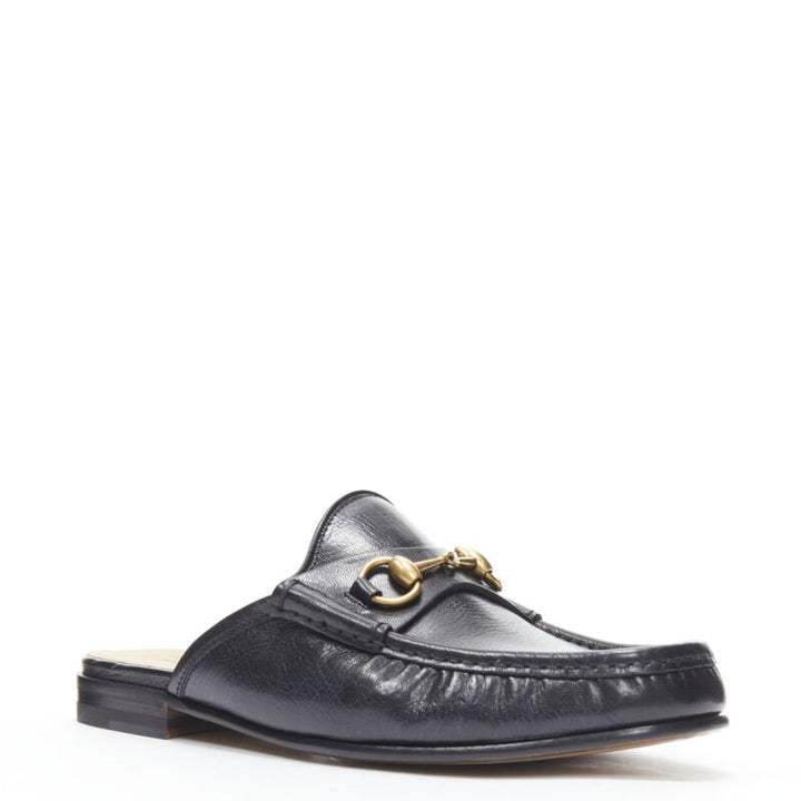 GUCCI Quentin Nero black leather gold Horsebit slip on loafer UK9 US10 EU43