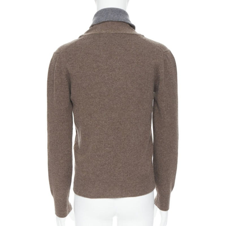 HACKETT Merino Cashmere brown grey shawl collar toggle pullover sweater XS