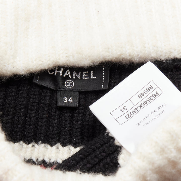 CHANEL Number 5 red black white CC logo fair isle intarsia skirt FR34 XS