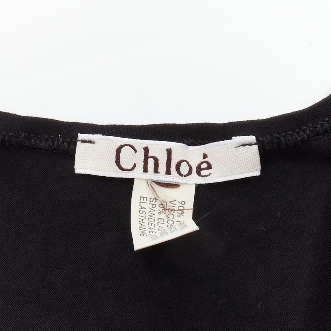 CHLOE gold foil logo black topstitch detail rock chic tank top dress S