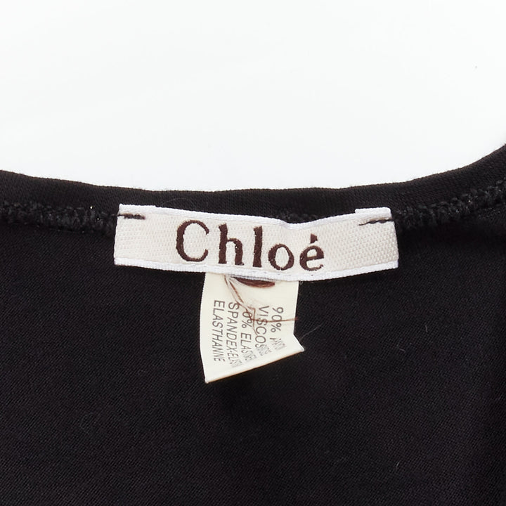 CHLOE gold foil logo black topstitch detail rock chic tank top dress S