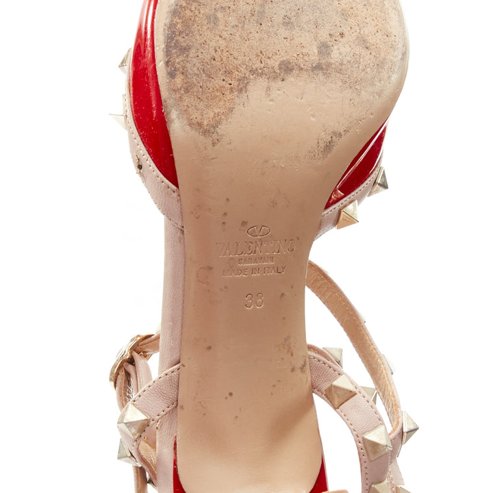 VALENTINO Rockstud red patent leather gold stud caged pump EU38