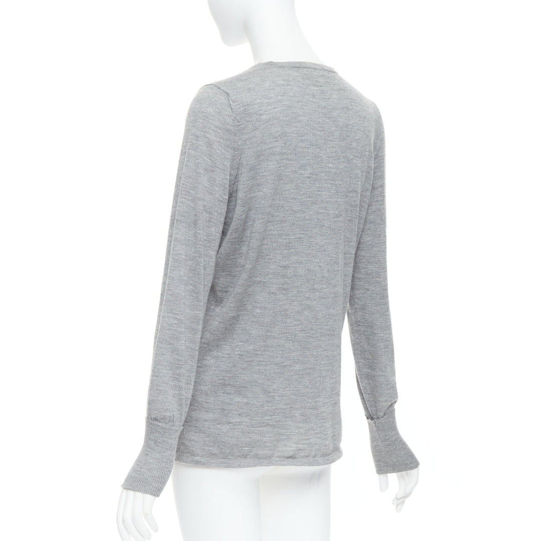 CHANEL 100% cashmere grey Camellia CC button keyhole sweater FR44 XXL