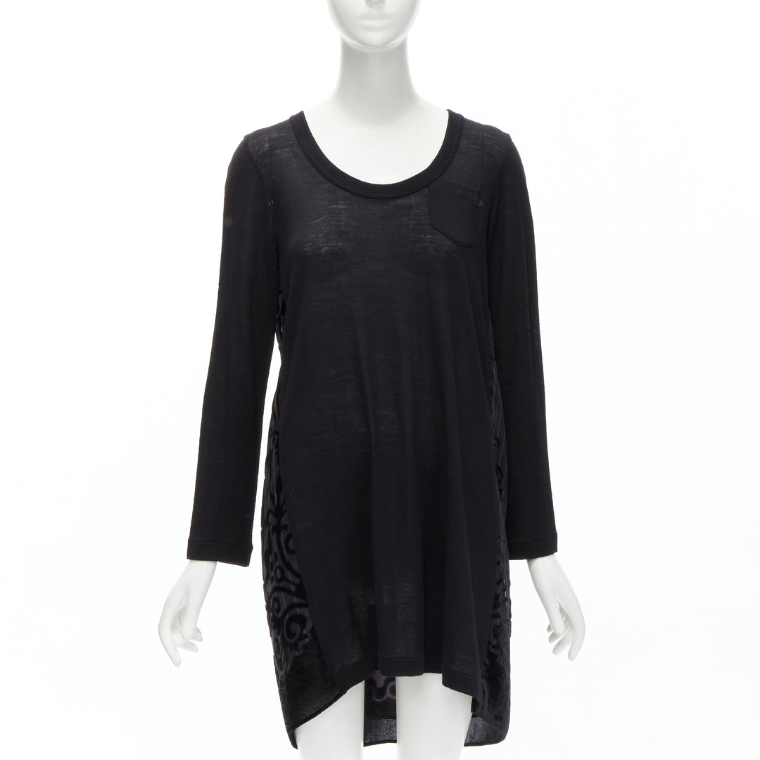 SACAI 2014 black 100% wool velvet devore striped sheer sweater dress JP2 M