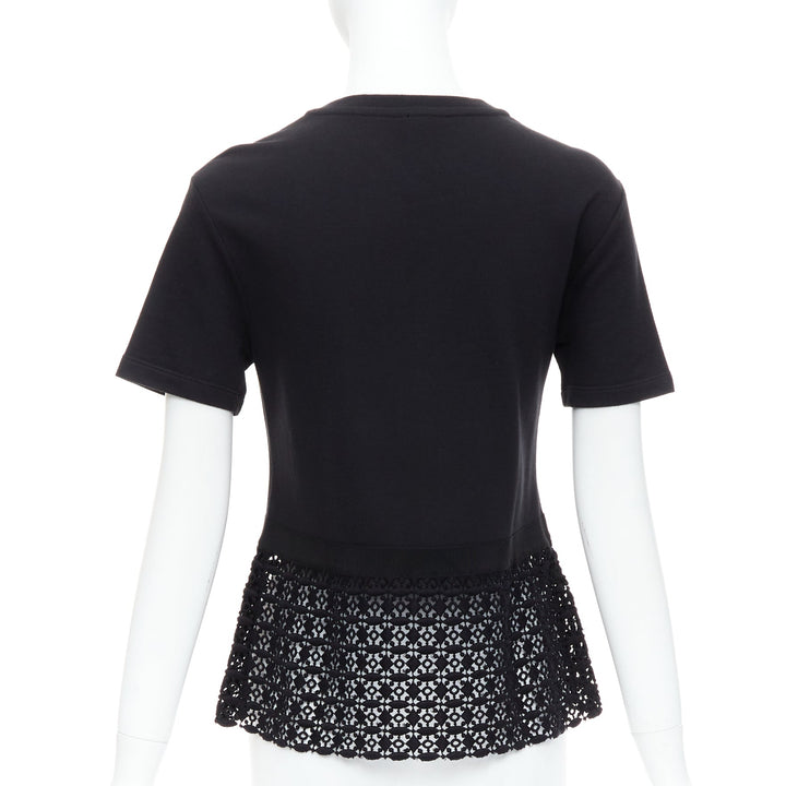 GIAMBATTISTA VALLI black cotton geometric lace hem tshirt IT38 XXS