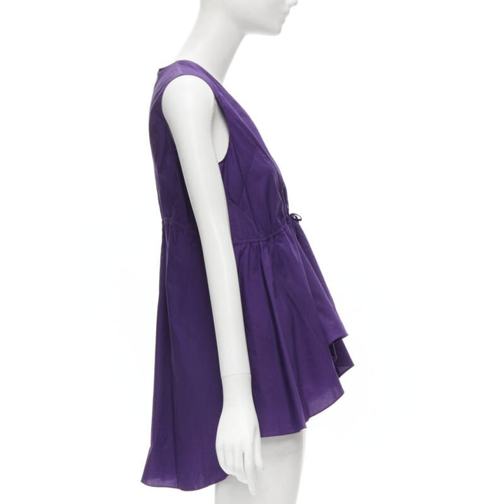 MARNI purple cotton V-neck drawstring peplum high low top IT40 S