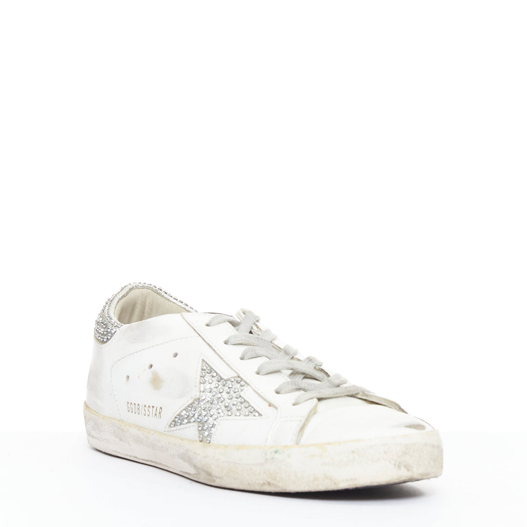 GOLDEN GOOSE Super Star silver crystal strass white distressed sneakers EU36