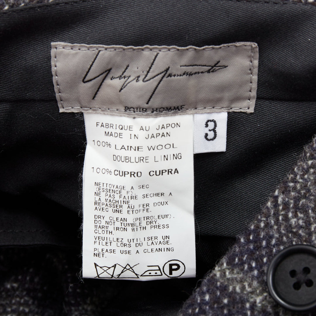 YOHJI YAMAMOTO grey blue 100% wool checkered wide tapered pants JP3 L