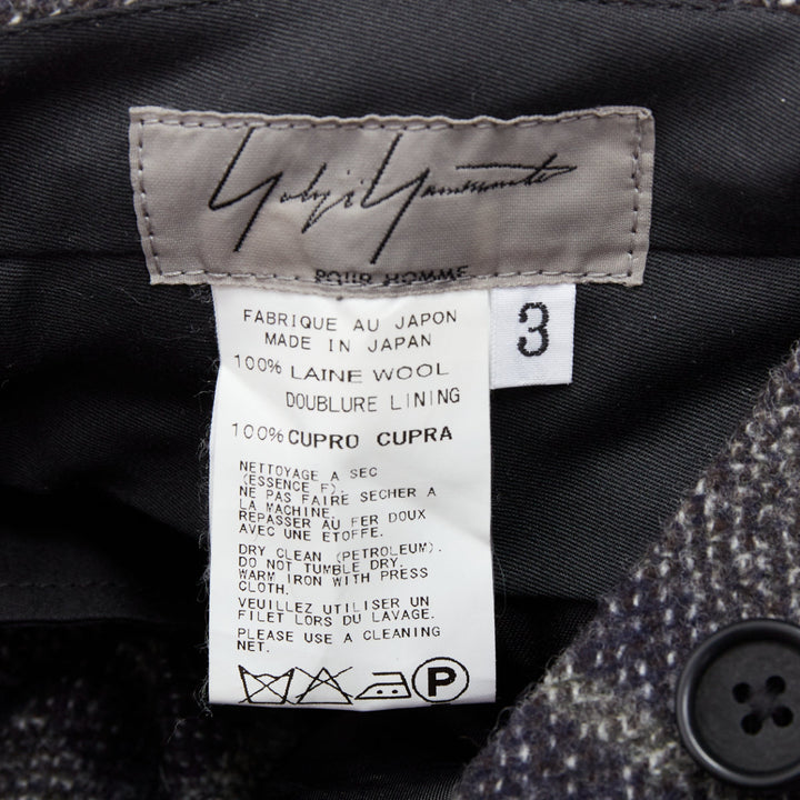 YOHJI YAMAMOTO grey blue 100% wool checkered wide tapered pants JP3 L