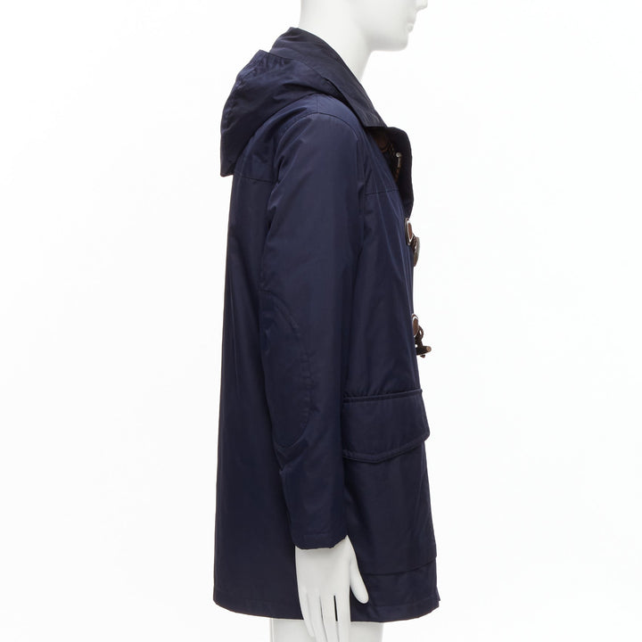 GUCCI 2012 navy nylon brown toggle hooded anorak jacket coat IT48 M