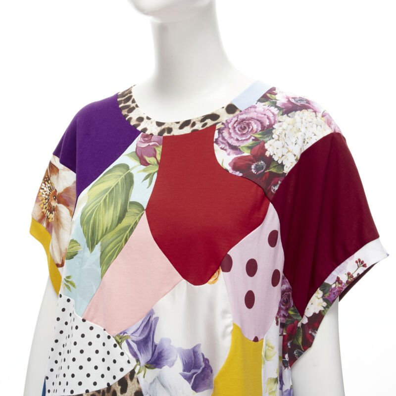 DOLCE GABBANA 2021 Sicilian Patchwork cap sleeve cotton casual dress IT38 XS