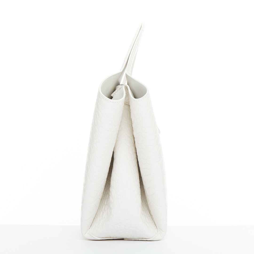 BOTTEGA VENETA white embossed scaled leather top handle tote bag