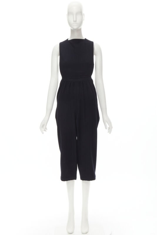 COMME DES GARCONS Vintage 1980's black wool cross back cropped jumpsuit S