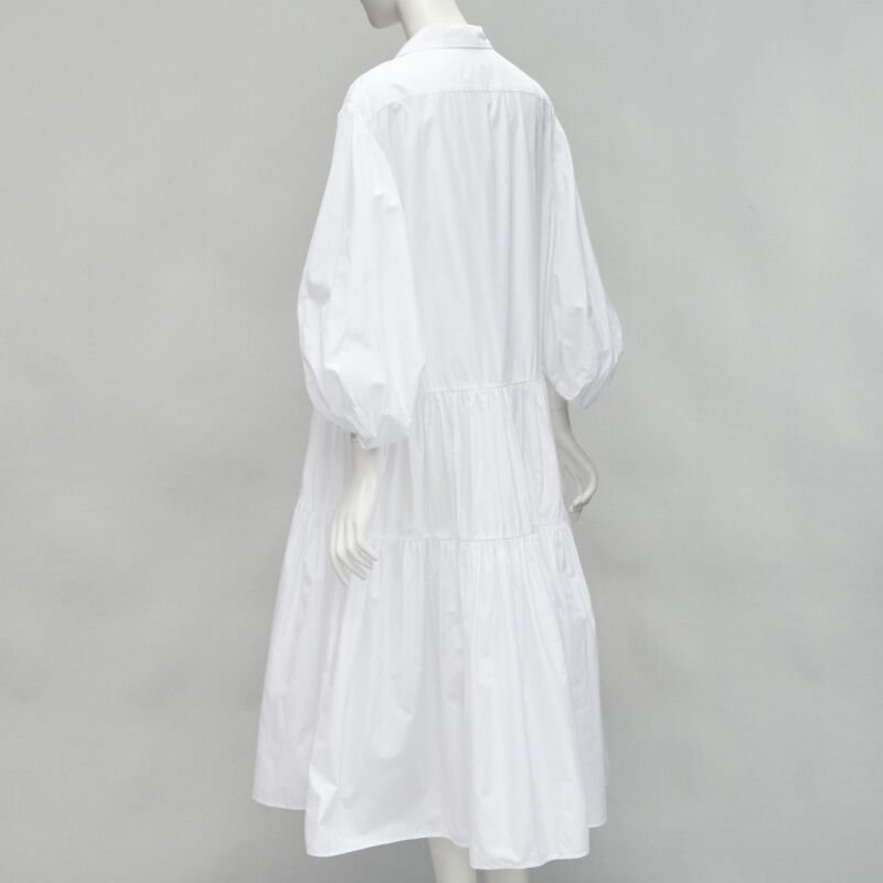 CECILIE BAHNSEN Amy white cotton poplin tiered shirred flared moumou dress UK6 S