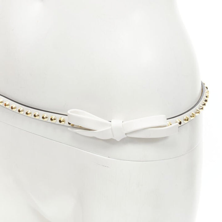 PRADA white leather bow gold punk stud skinny belt 1CC338 80cm 32"