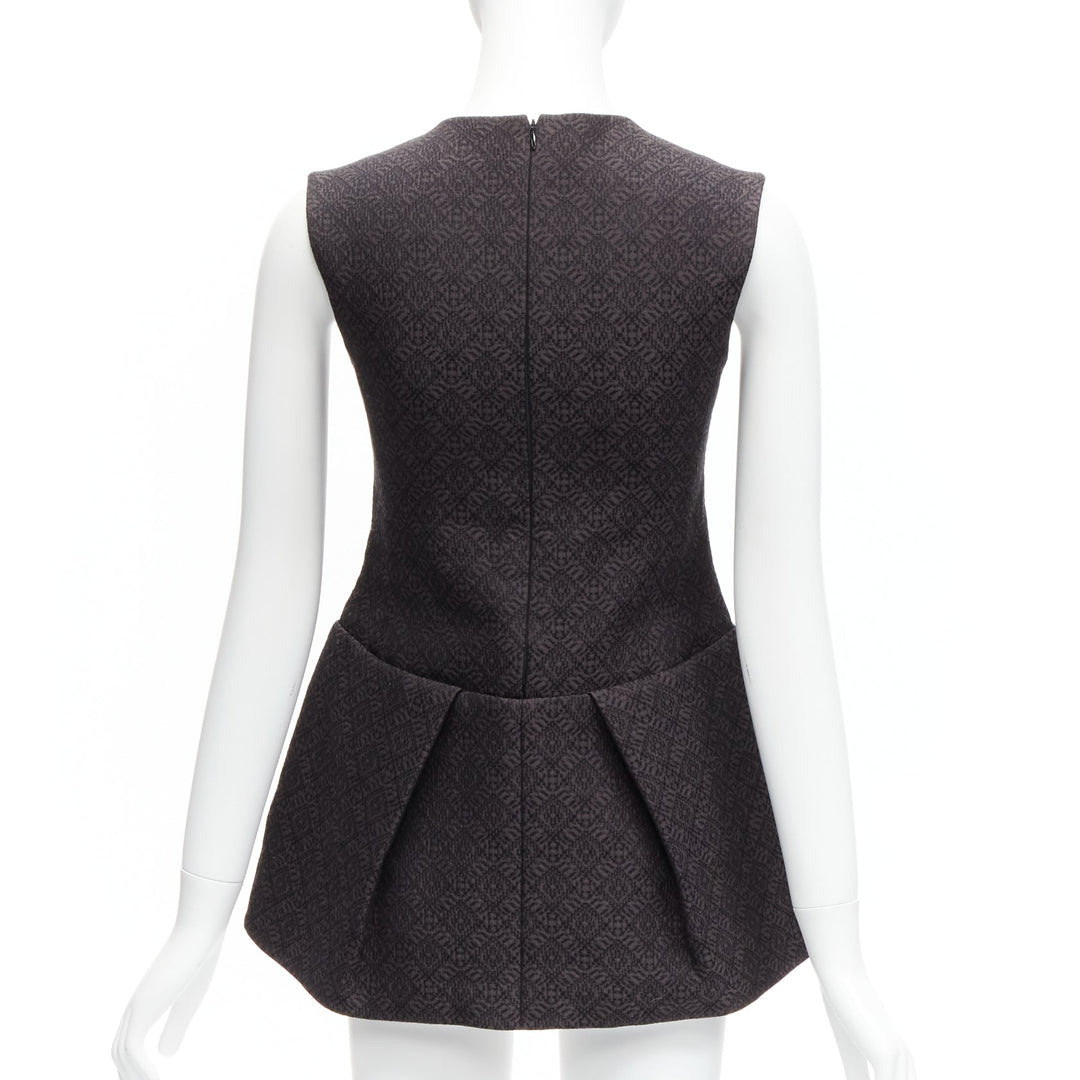 OLD CELINE Phoebe Philo black cotton jacquard waterfall peplum top FR34 XS