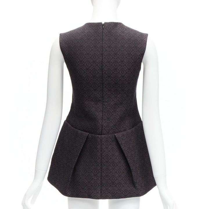 OLD CELINE Phoebe Philo black cotton jacquard waterfall peplum top FR34 XS