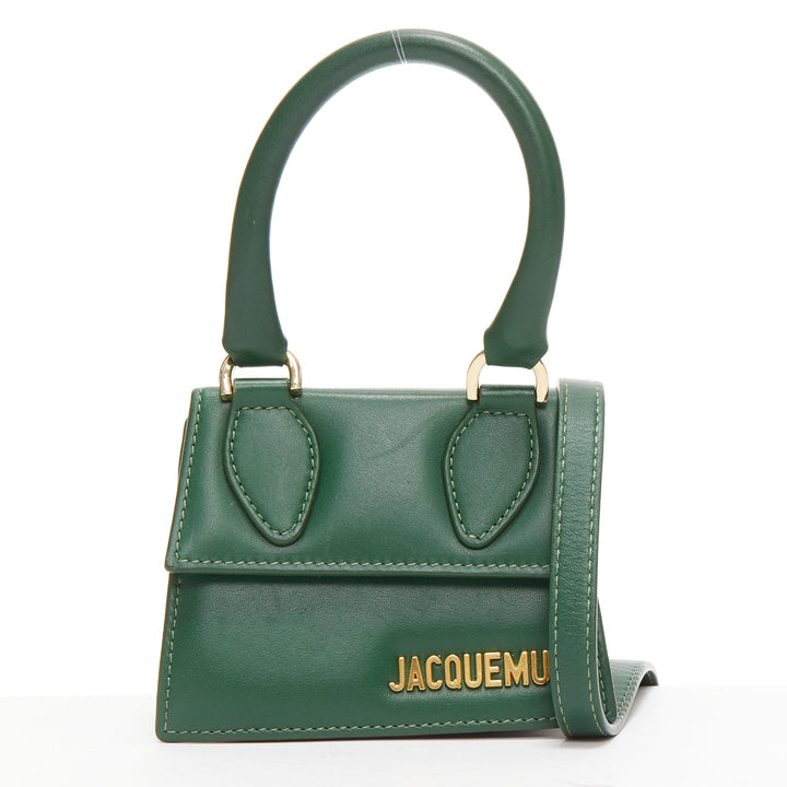 JACQUEMUS Le Chiquito green calfskin gold logo mini crossbody bag