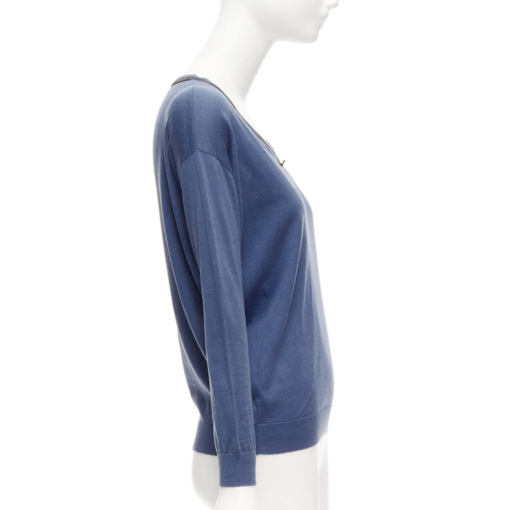 BRUNELLO CUCINELLI blue cotton beaded loop keyhole sweater top XXS