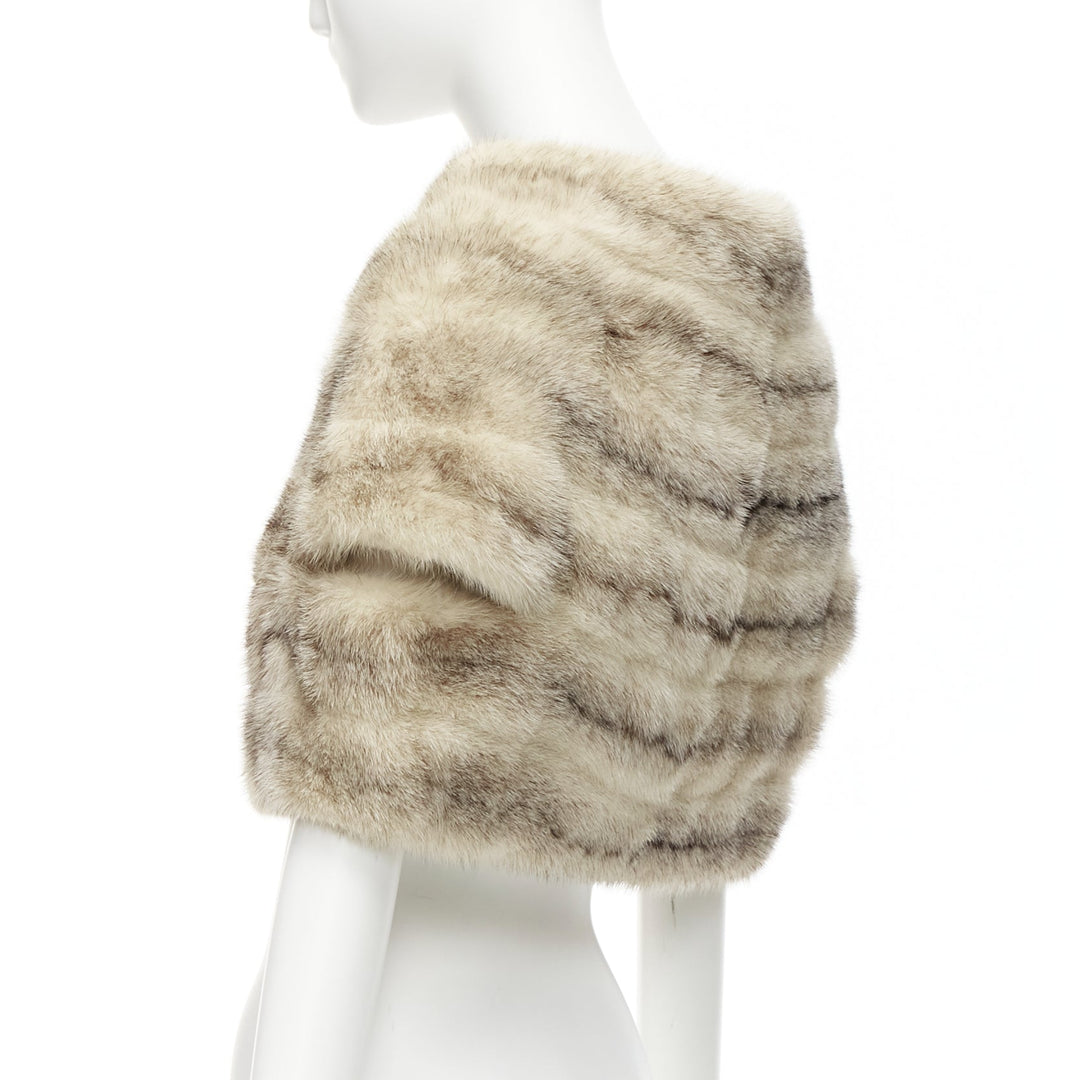 MARNI beige genuine fur striped colouring shawl bolero crop jacket IT40