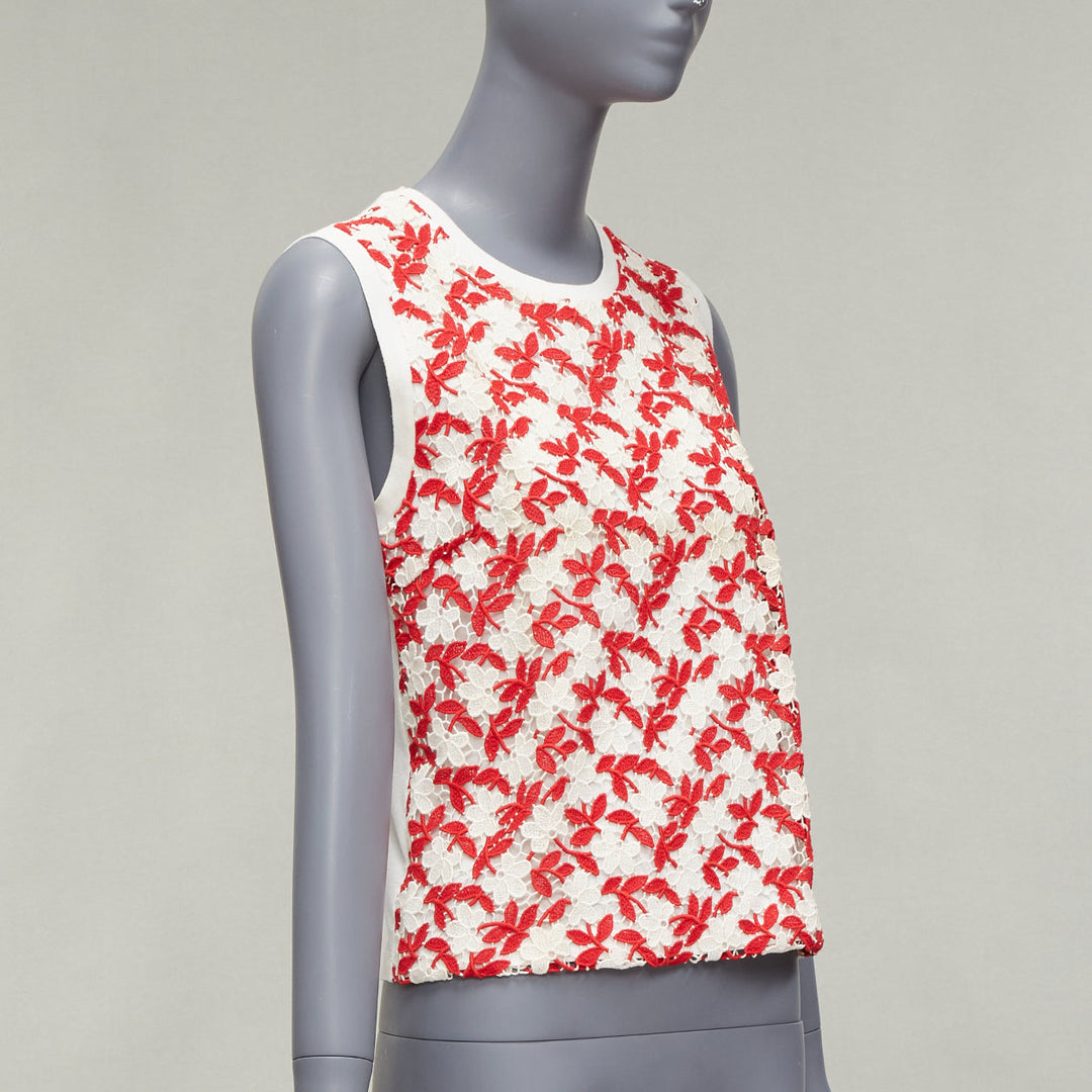 GIAMBATTISTA VALLI red cream lace cotton blend wide strap tank top IT38 XS