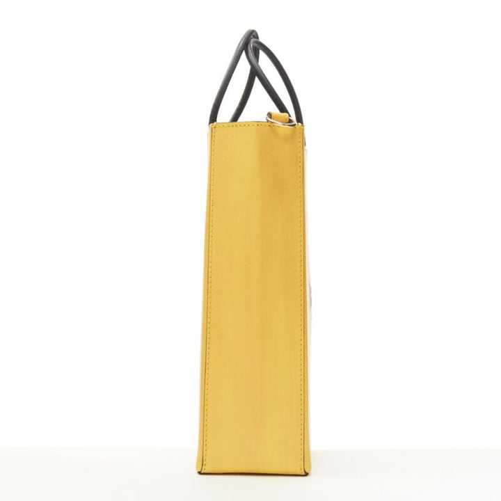 FENDI Pack Small Shopping yellow leather logo print crossbody tote bag