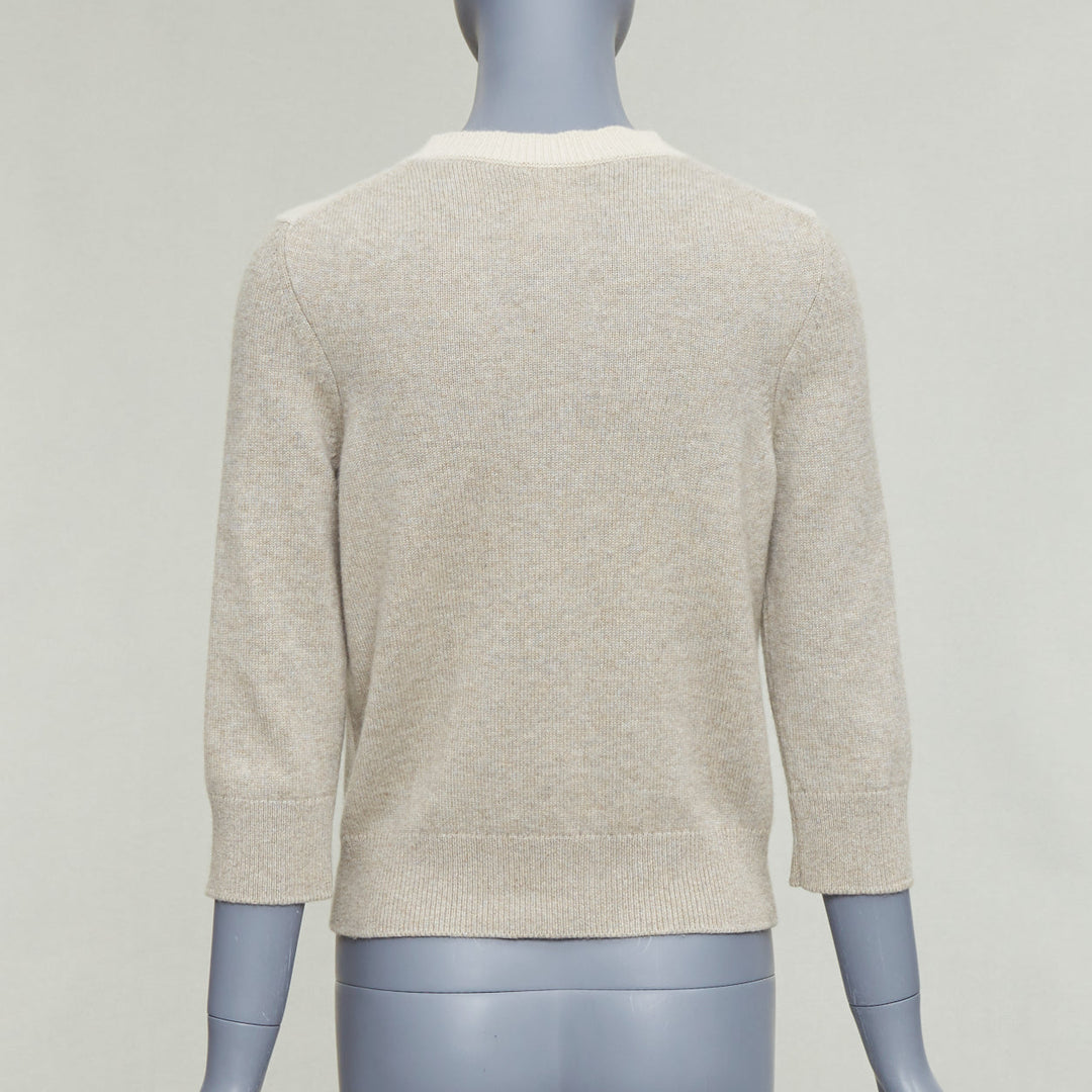 CHANEL 100% cashmere beige cream colorblocked CC buttons cardigan FR36 S
