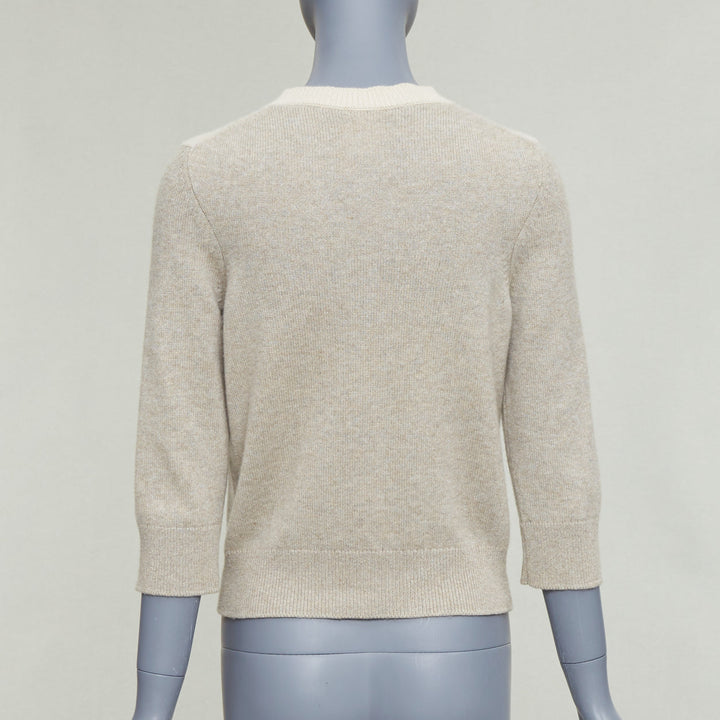 CHANEL 100% cashmere beige cream colorblocked CC buttons cardigan FR36 S
