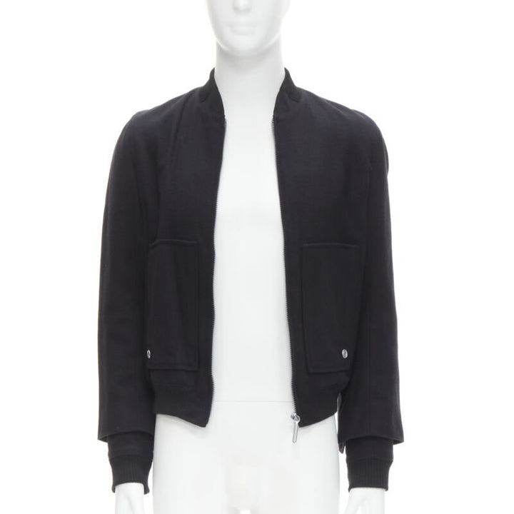 BALENCIAGA 2011 Ghesquiere black wool double sleeve bomber jacket EU44 XS