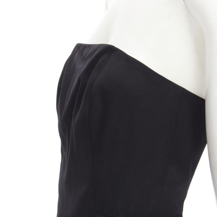 ALEXANDER WANG black built in corset strapless leather pleat back dress US4 S