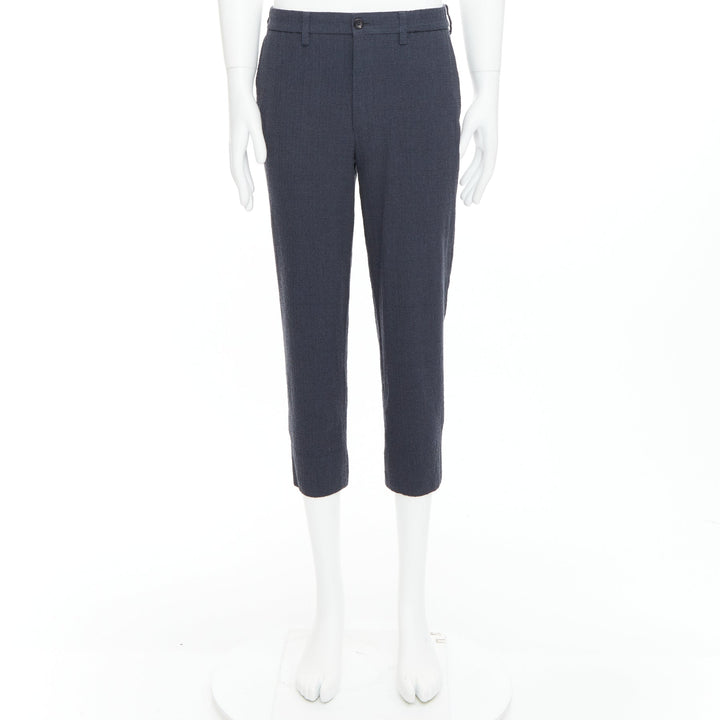 ISSEY MIYAKE MEN grey 100% wool textured cropped pants JP1 S