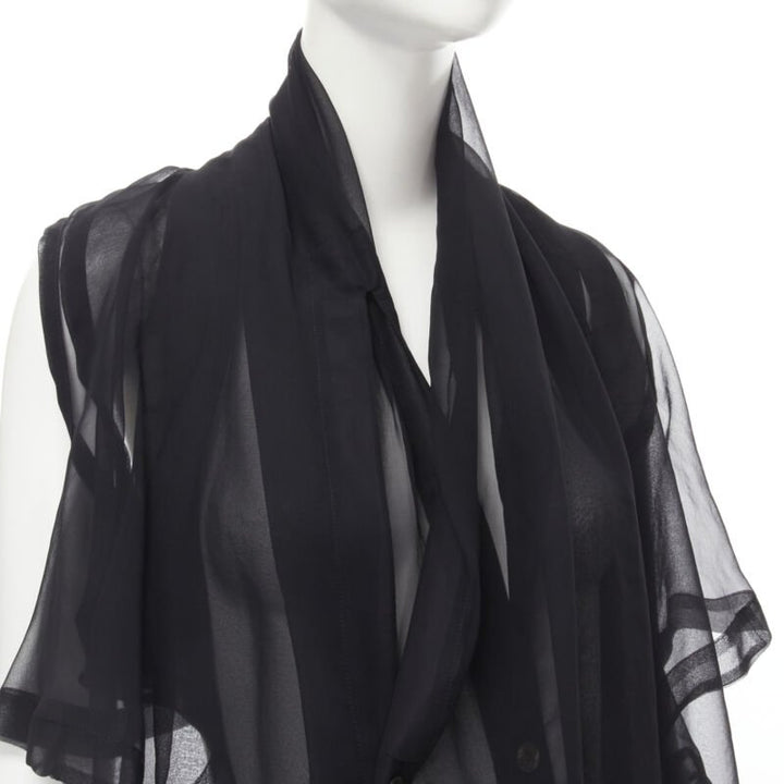 COMME DES GARCONS 1990 Vintage black sheer  deconstructed layered shirt S