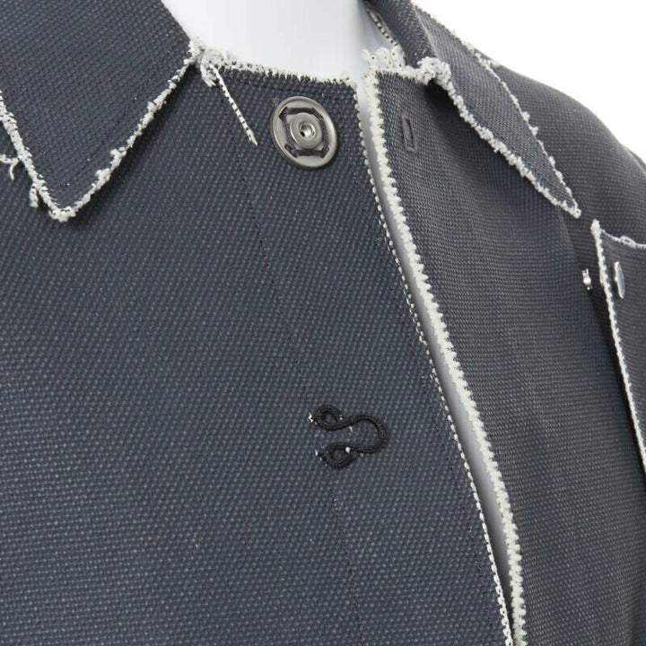 OFF WHITE VIRGIL ABLOH grey coated heavy canvas frayed edge snap panel coat XS