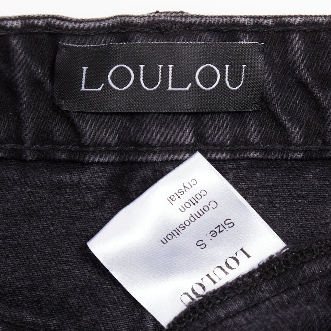 LOU LOU Studio washed grey denim pink silver crystal stars embellished shorts S