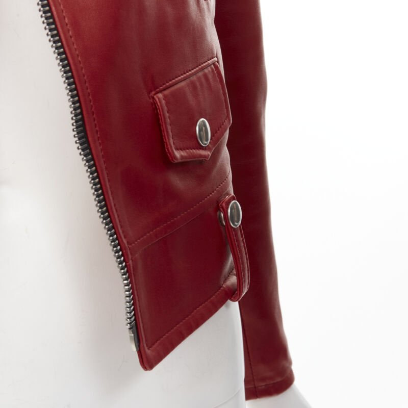 SAINT LAURENT 2013 Hedi Slimane red lambskin leather moto biker jacket FR38 S
