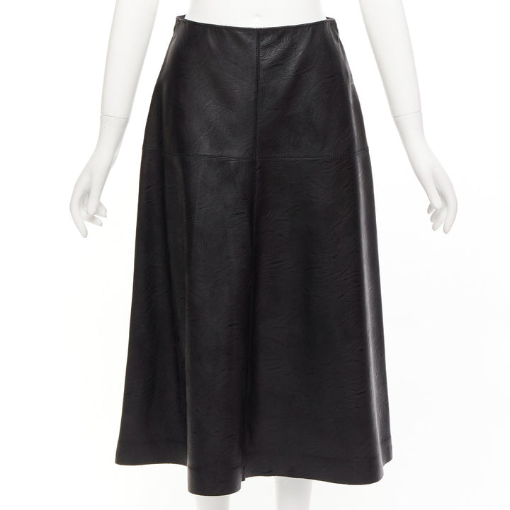 STELLA MCCARTNEY Skin Free black vegan leather A-line midi skirt IT40 S
