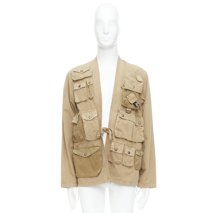 KAPITAL 2022 beige cotton multi cargo pocket kimono jacket JP4 XL