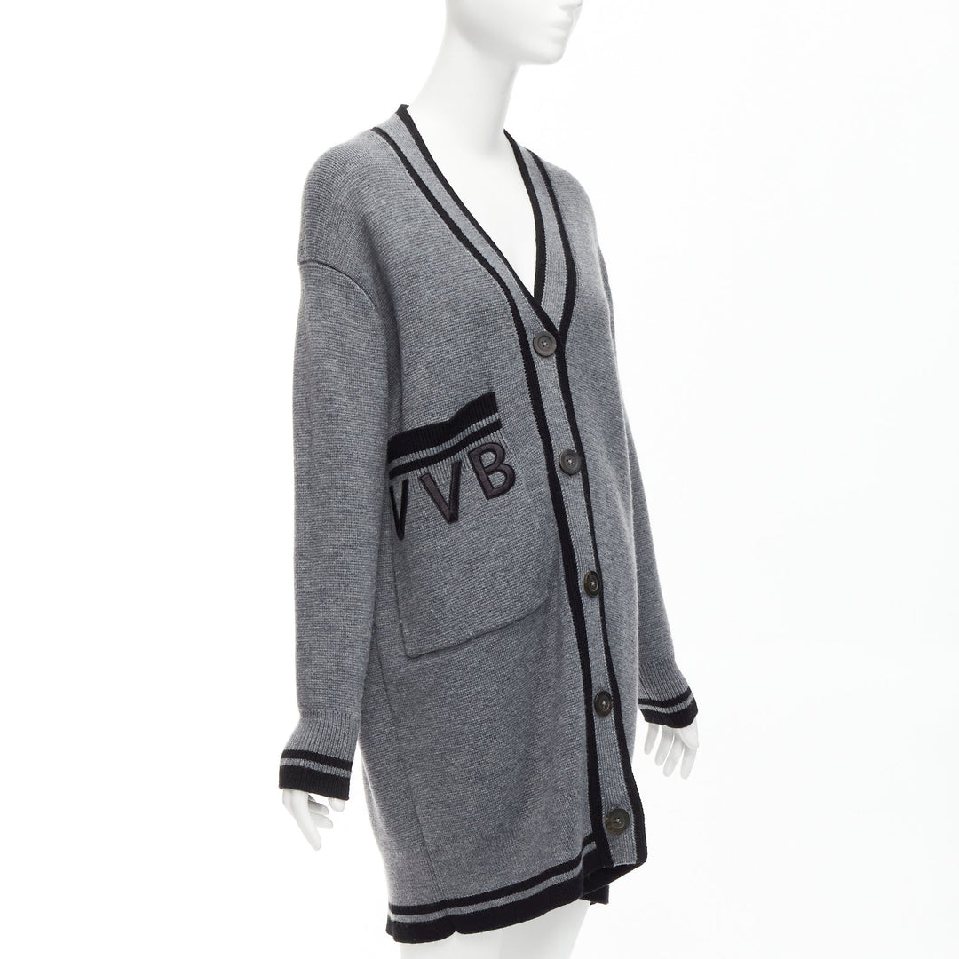 VVB VICTORIA BECKHAM 2017 Runway grey wool logo oversized cardigan UK2 XXS