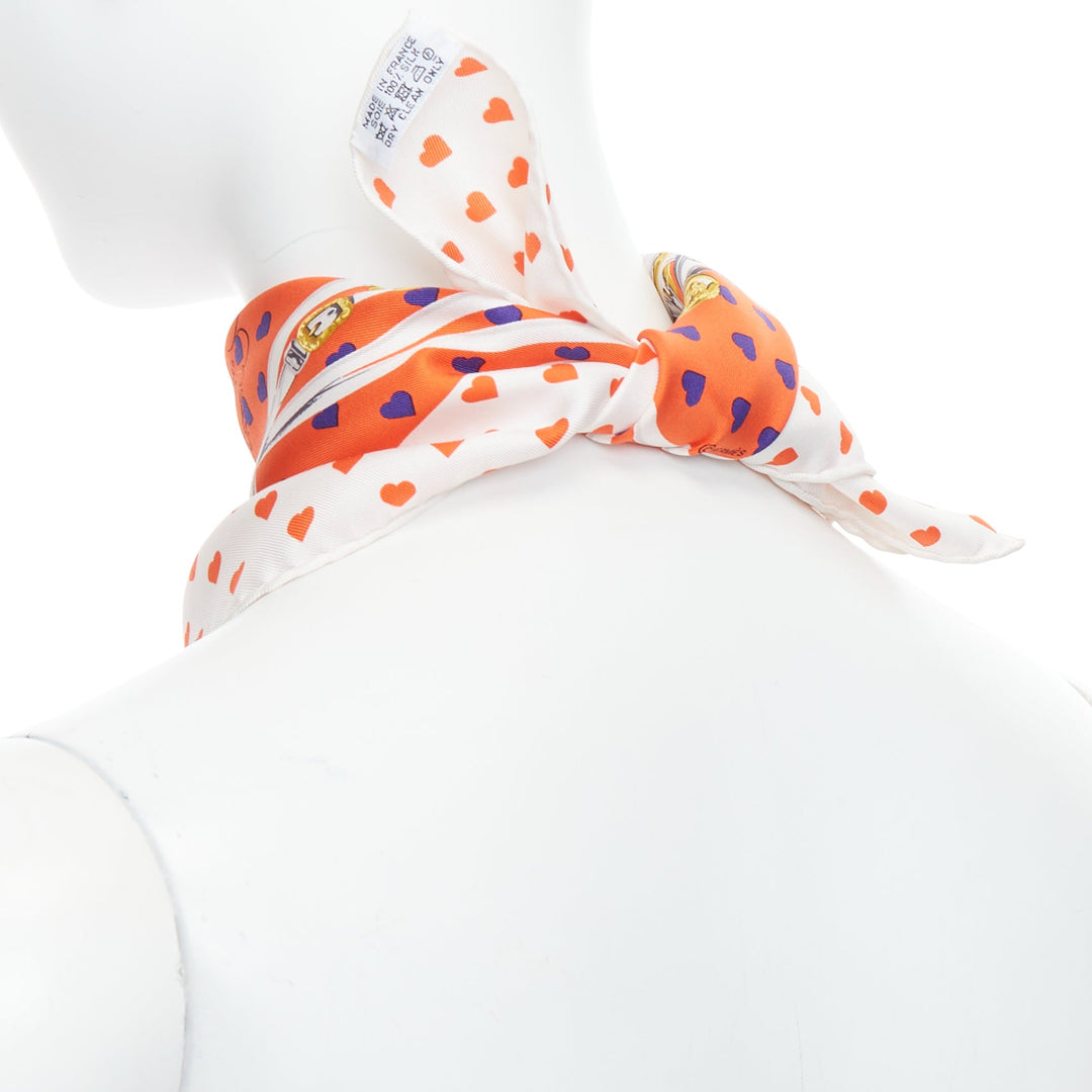 HERMES 2017 Bride de Gala 90 orange white heart barrcco small scarf
