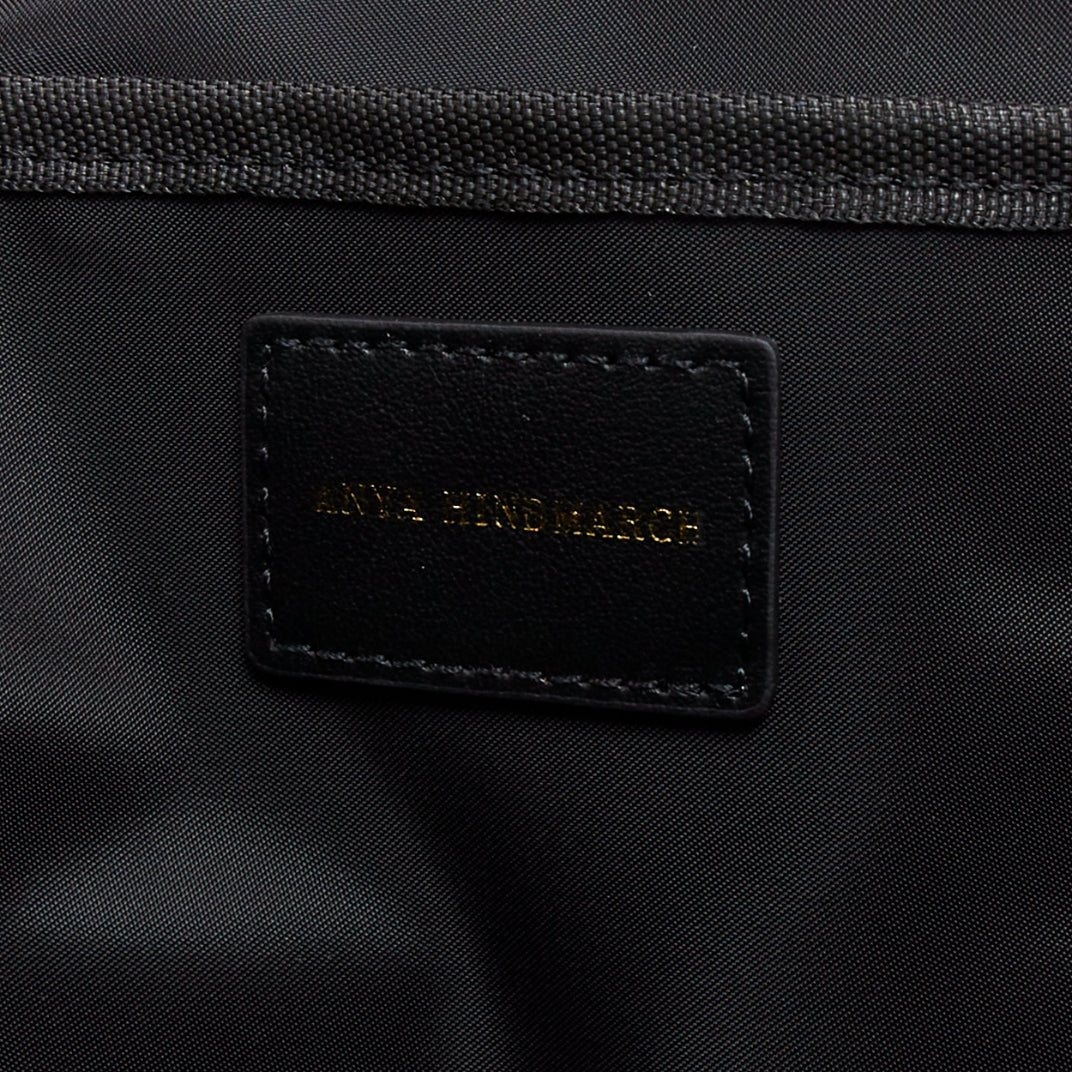 ANYA HINDMARCH Cycling black leather trim multi pocket shell backpack bag