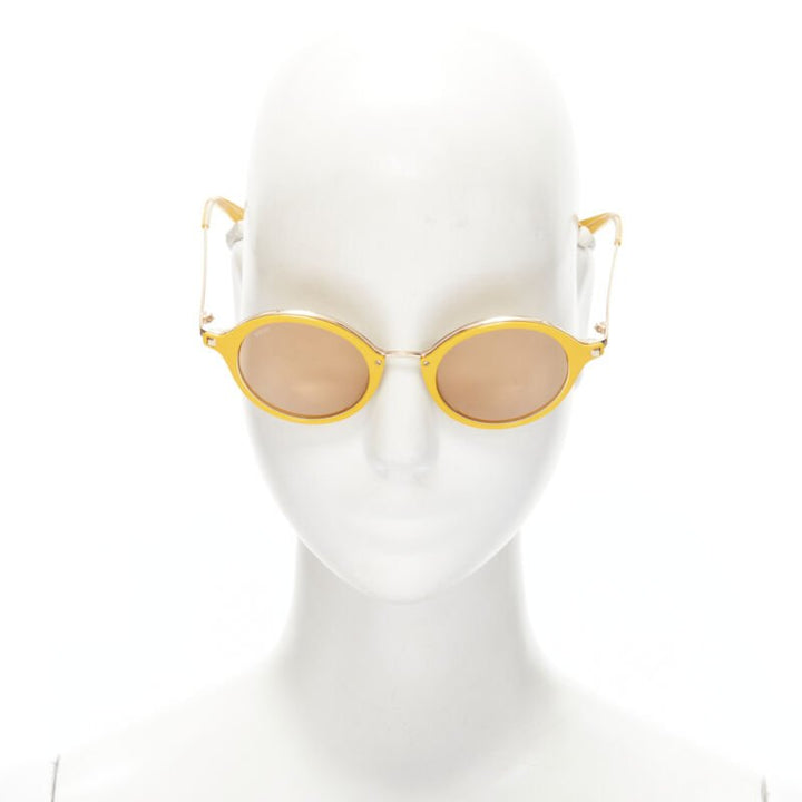 LOEWE SLW450 48 23 L03X yellow round frame brown tint sunglasses