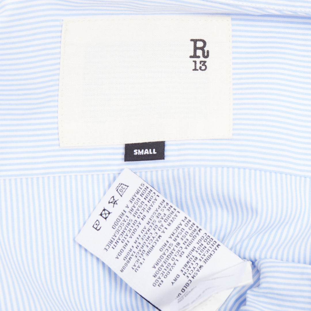 R13 SW light blue white stripe oversized cropped button up shirt S