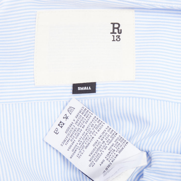R13 SW light blue white stripe oversized cropped button up shirt S