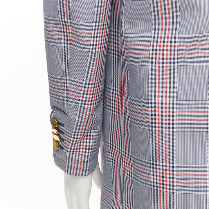 THOM BROWNE Reversible navy blue  classic check gold buttons overcoat JP2 M