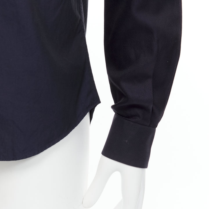 VALENTINO classic minimal navy poplin twill contrast collar dress shirt EU40 L